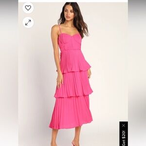 Lulus Cascading Crush Hot Pink Tiered Midi Dress